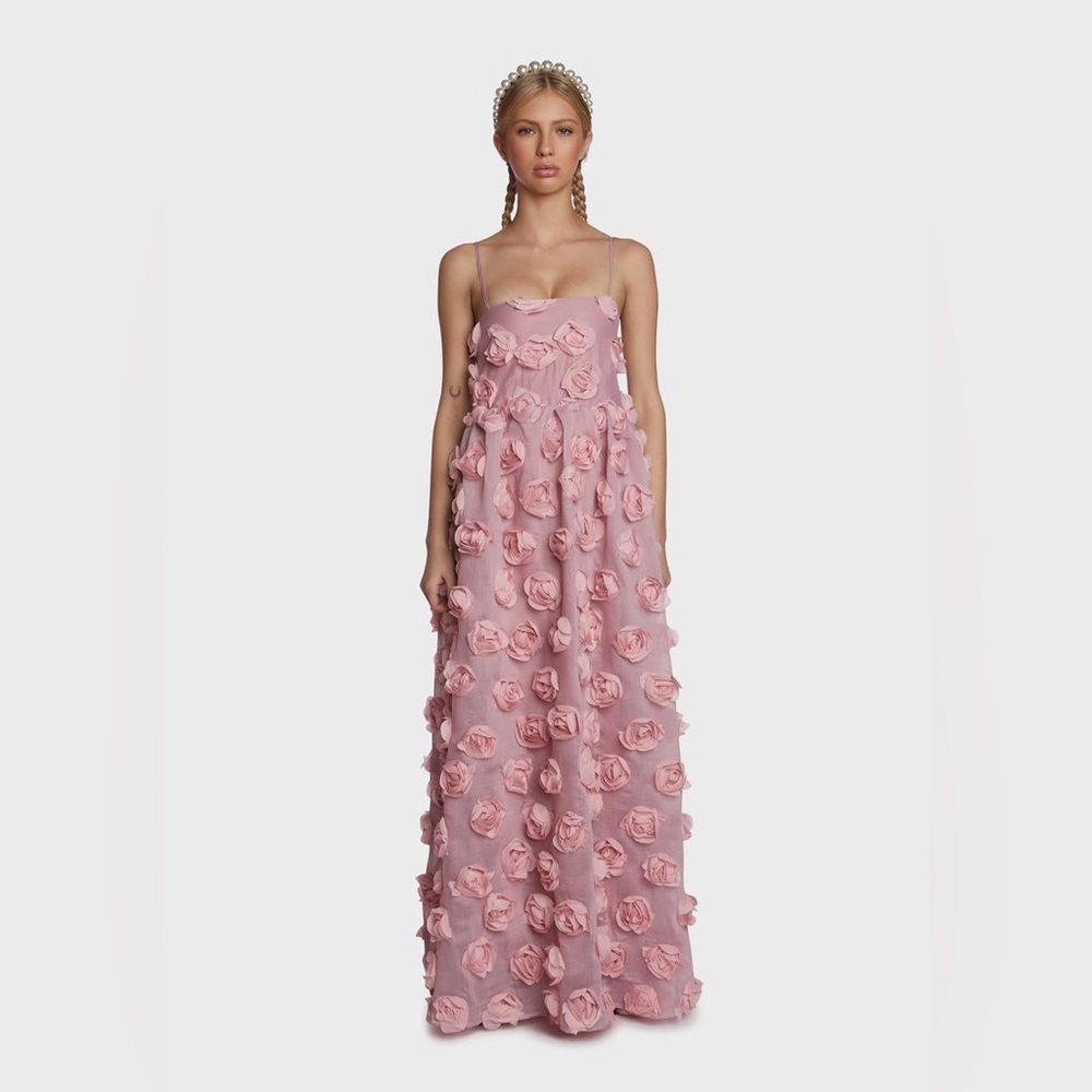 ASOS sister Jane Pink organza rose Maxi Dress with 3D Floral Appliqué